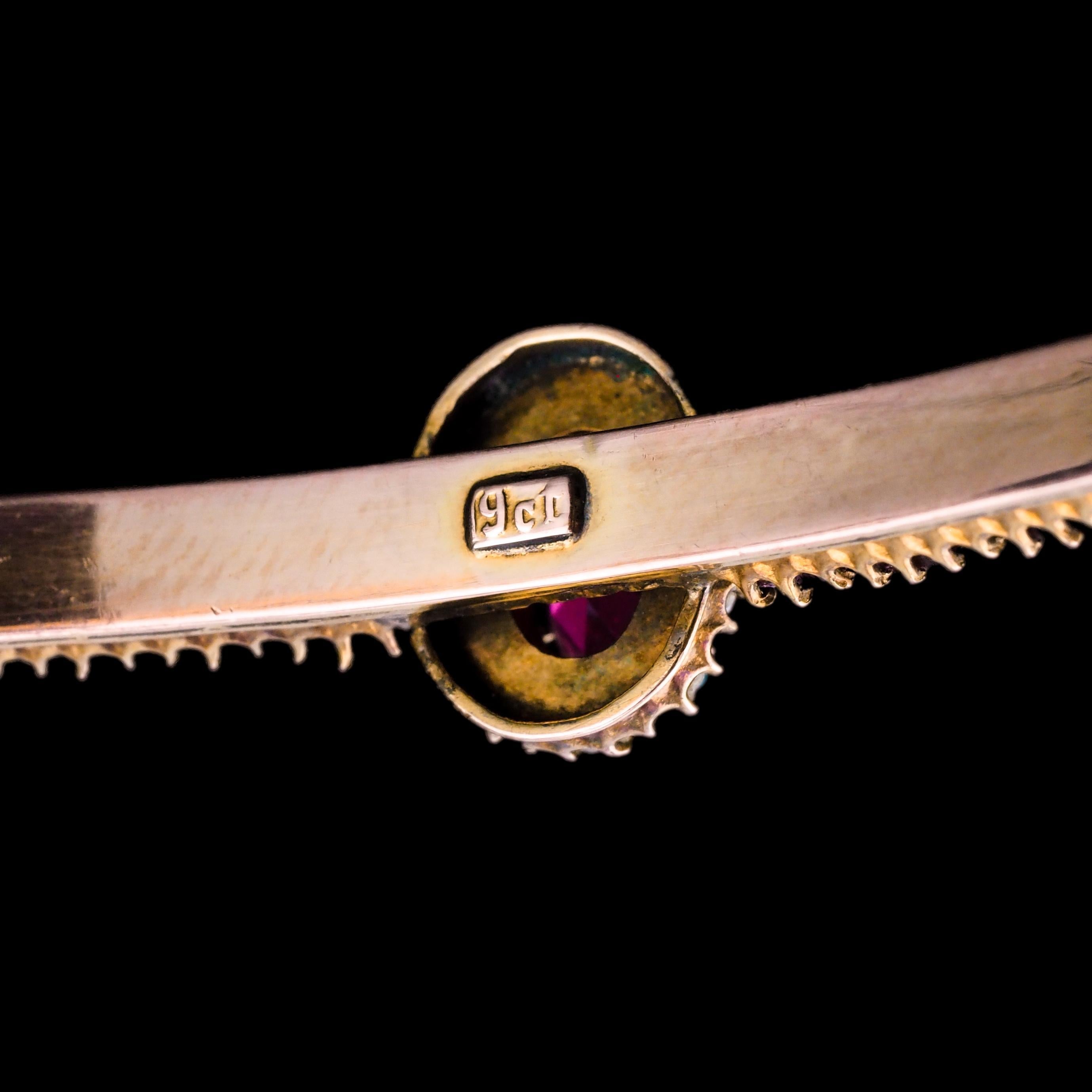 Antique Victorian/Edwardian Pink Garnet & Seed Pearl Bangle 9K Gold - c.1900 For Sale 4