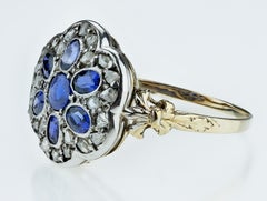 Antique Victorian / Edwardian Sapphire and Rose Cut Diamond Cluster Ring