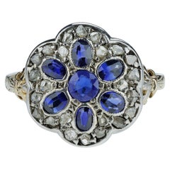 Antique Victorian / Edwardian Sapphire and Rose Cut Diamond Cluster Ring