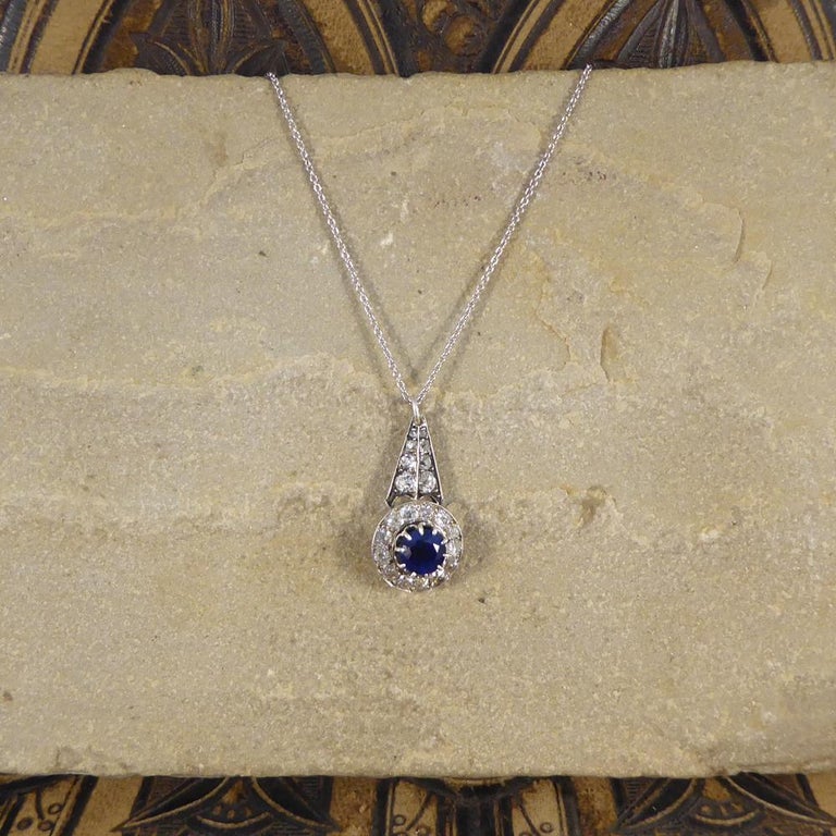 Antique Victorian Edwardian Sapphire Diamond Drop Pendant, 18 Carat ...