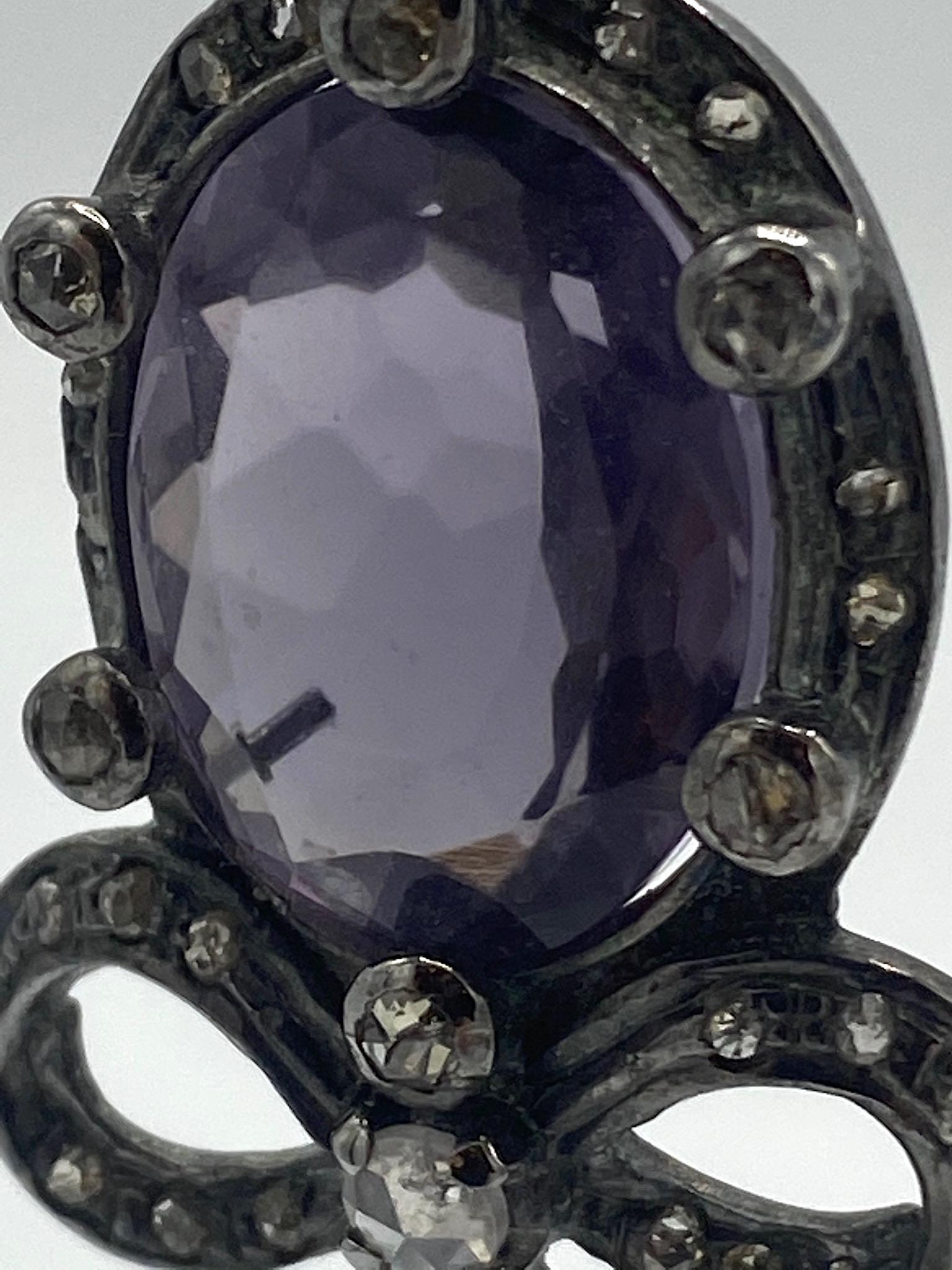 Antique Victorian Edwardian Sterling, Amethyst & Diamond Earrings 8
