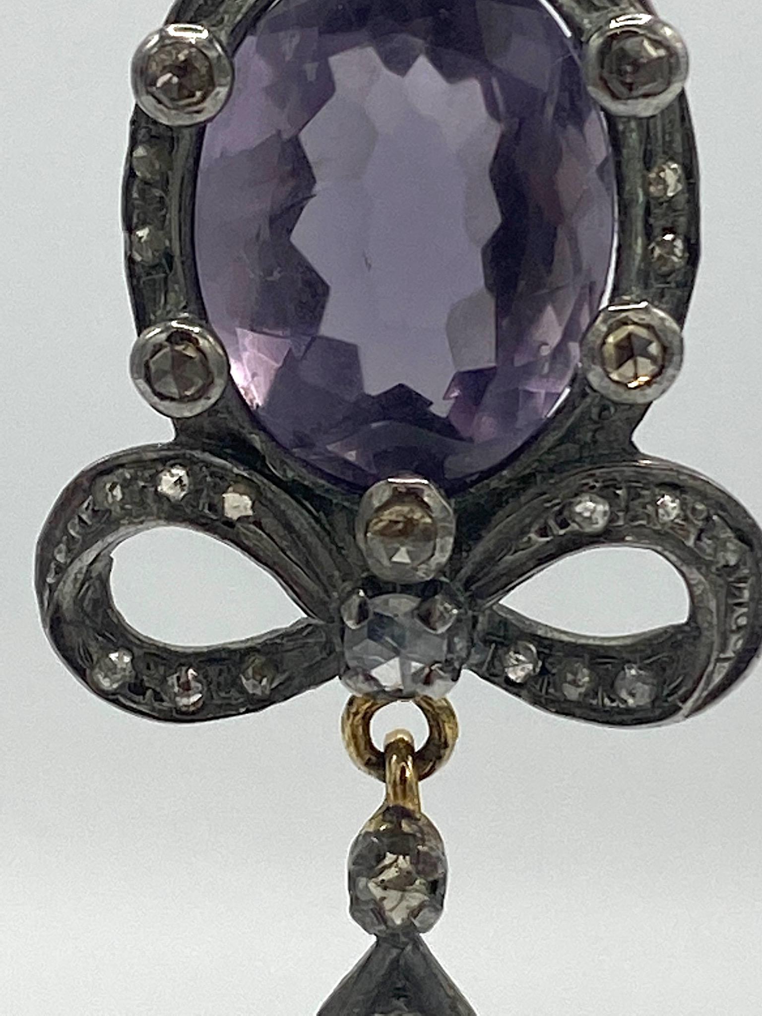 Antique Victorian Edwardian Sterling, Amethyst & Diamond Earrings 12