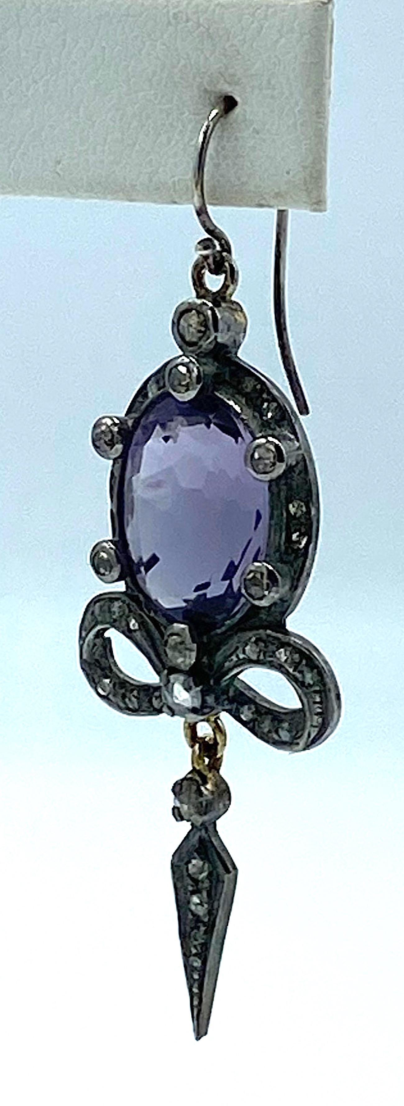 Women's Antique Victorian Edwardian Sterling, Amethyst & Diamond Earrings