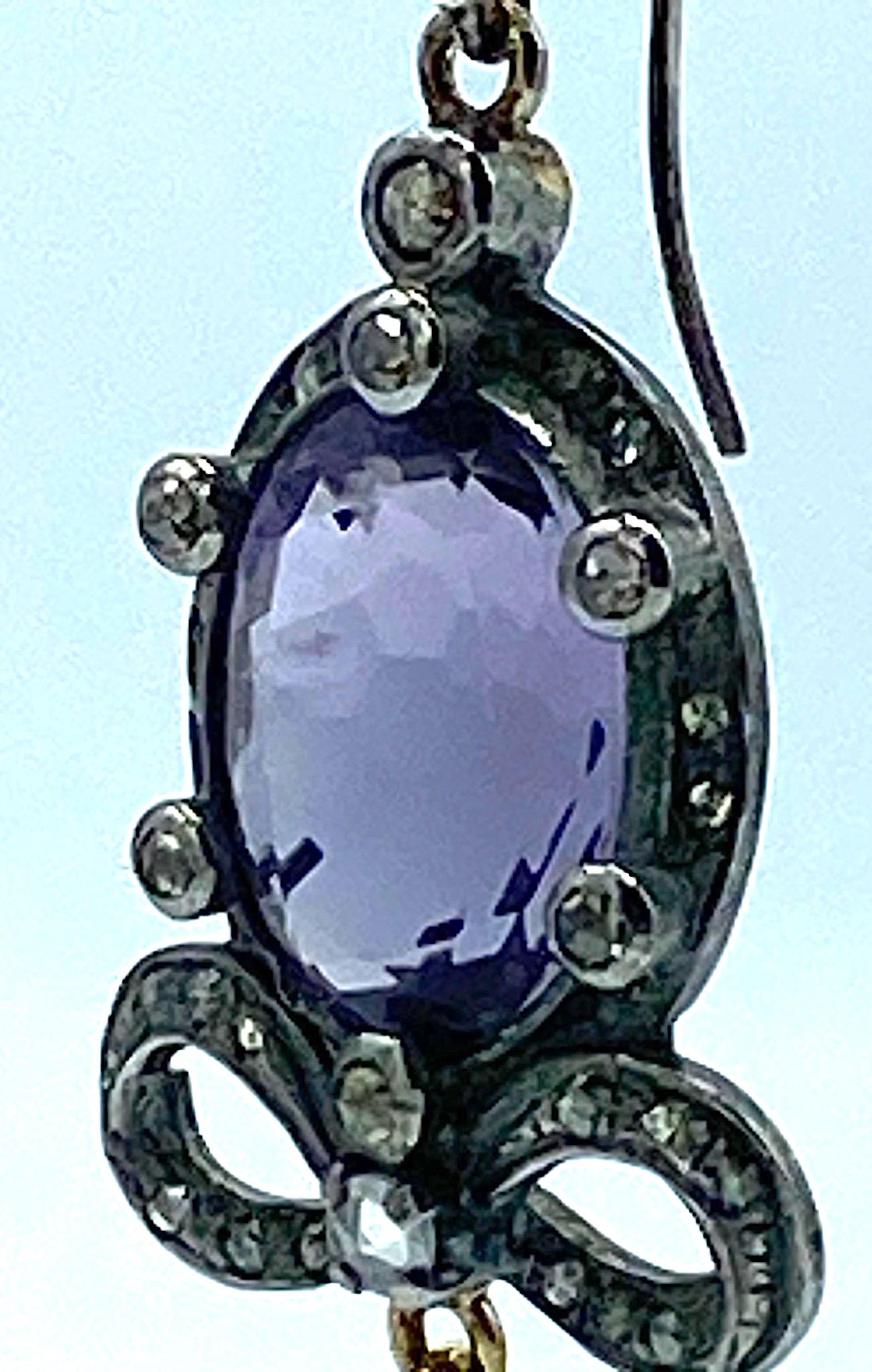 Antique Victorian Edwardian Sterling, Amethyst & Diamond Earrings 1