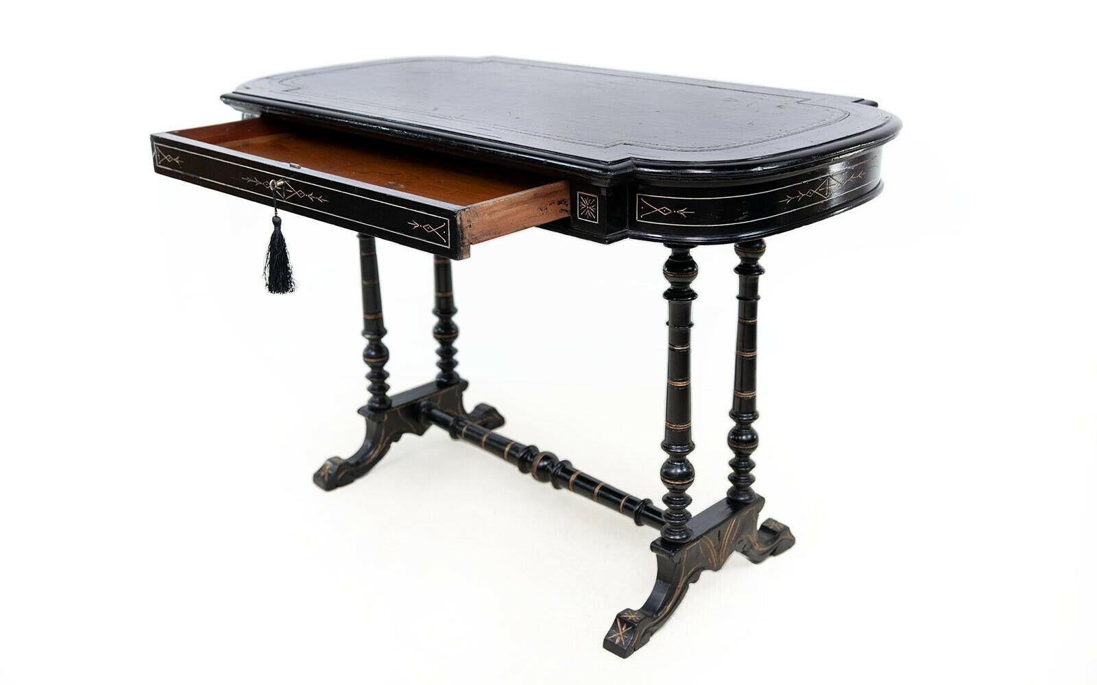 British Antique Victorian Edwards & Roberts Aesthetic Ebonised Writing Desk