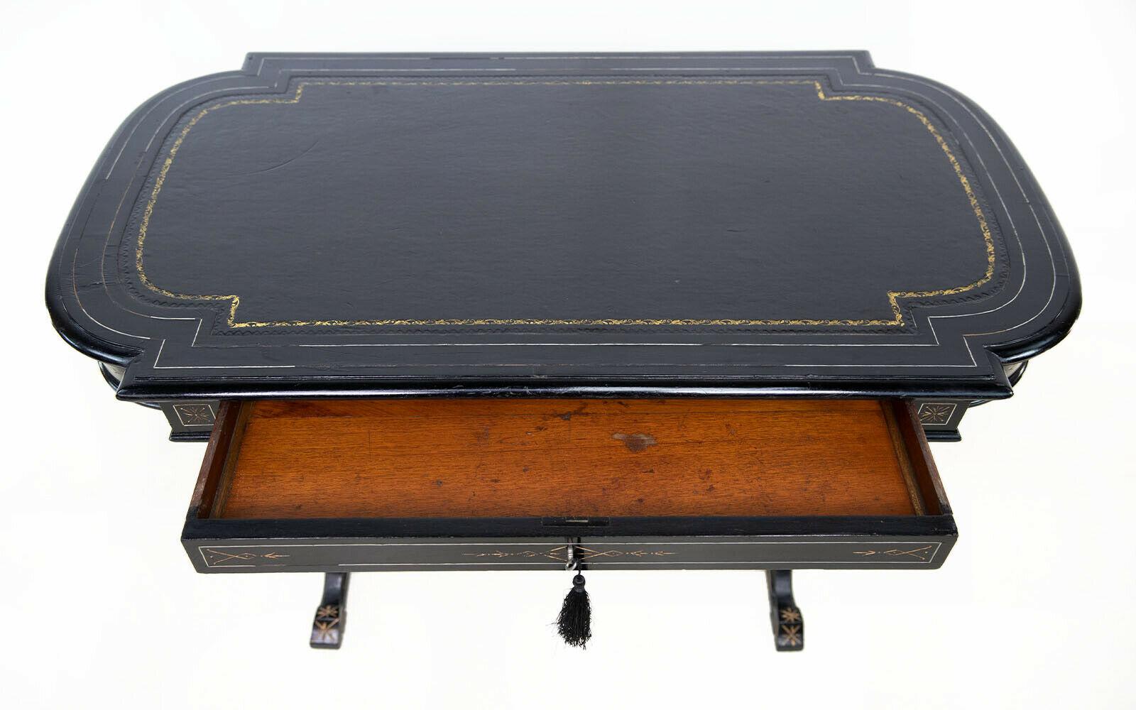 Antique Victorian Edwards & Roberts Aesthetic Ebonised Writing Desk 1