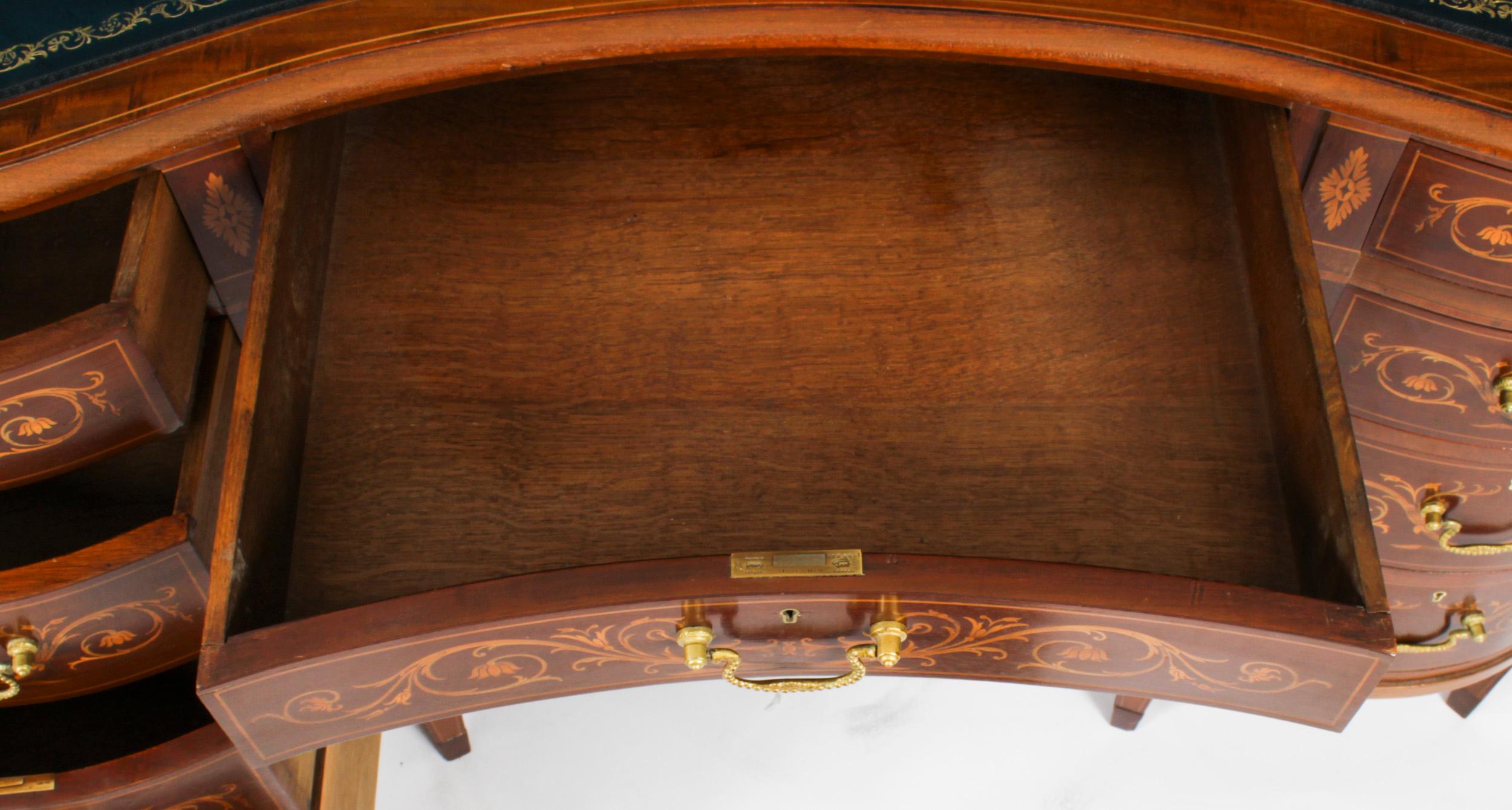 Mahogany Antique Victorian Edwards & Roberts Inlaid Kidney Desk 19th Century