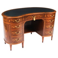 Antique Victorian Edwards & Roberts Inlaid Kidney Desk 19th Century