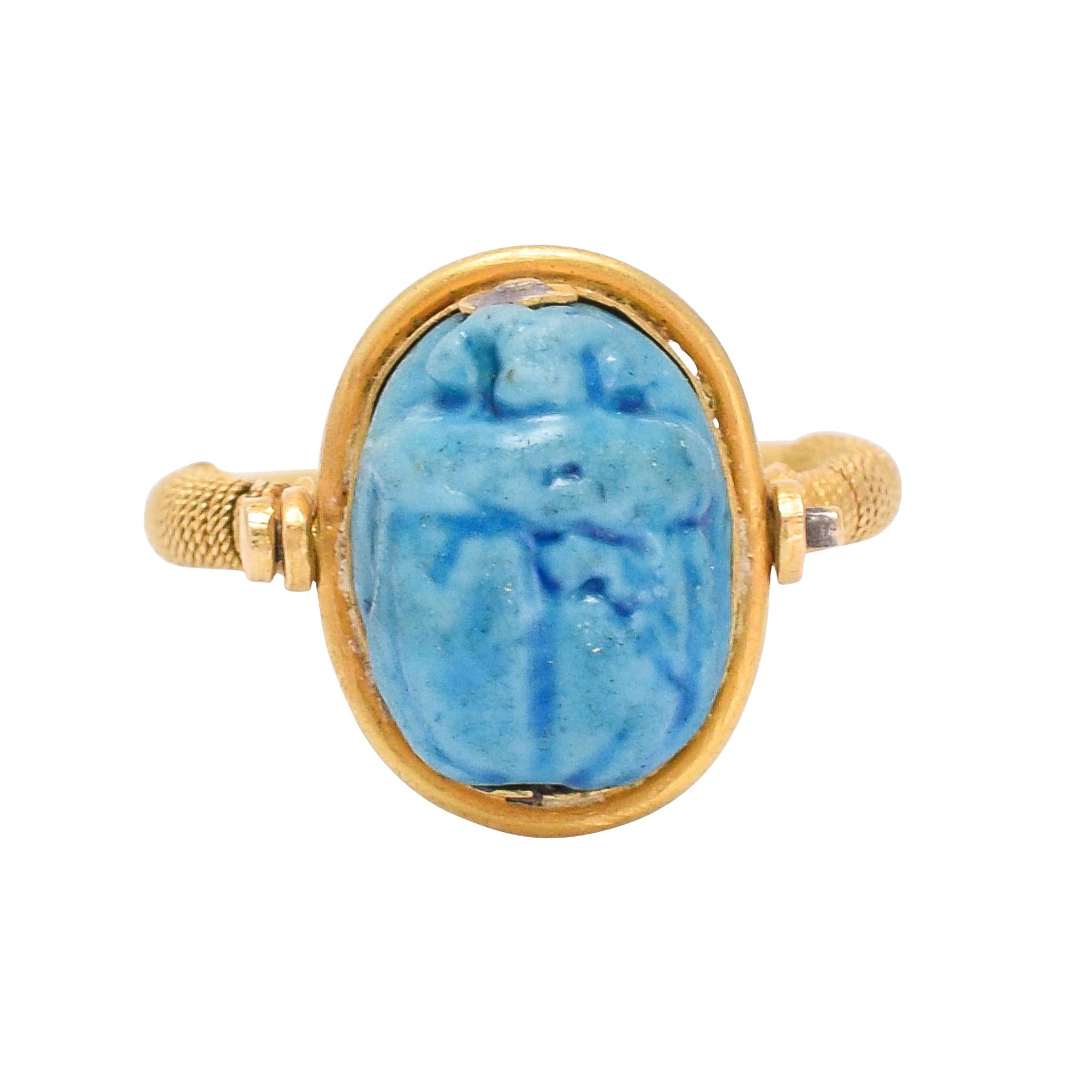 Antique Victorian Egyptian Revival Faience Scarab Spinner Ring