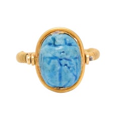 Antique Victorian Egyptian Revival Faience Scarab Spinner Ring