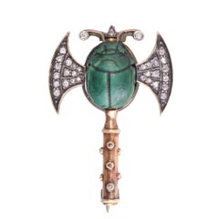 Antique Victorian Egyptian Revival Scarab Axe Brooch