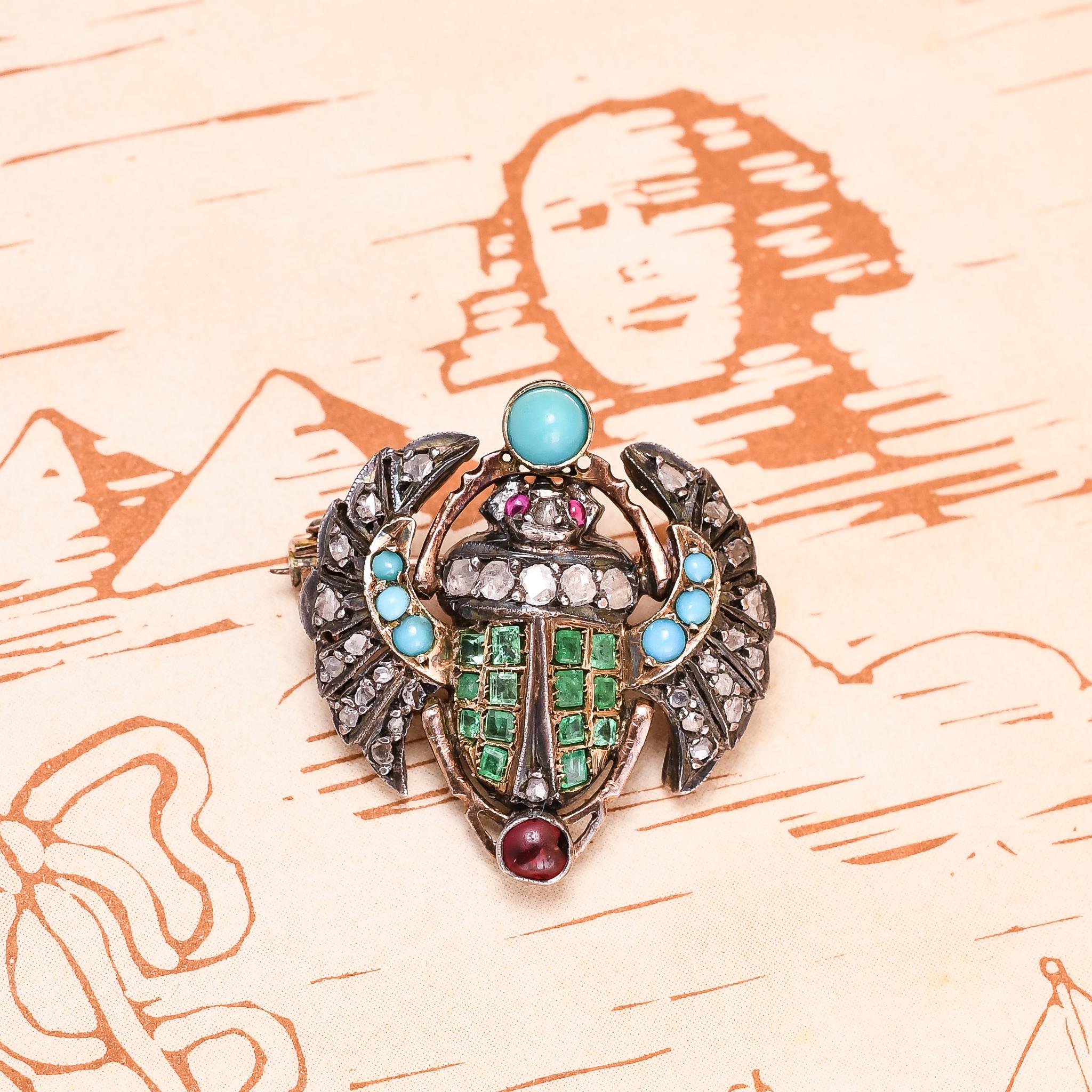Antique Victorian Egyptian Revival Winged Scarab Brooch In Good Condition In Sale, Cheshire