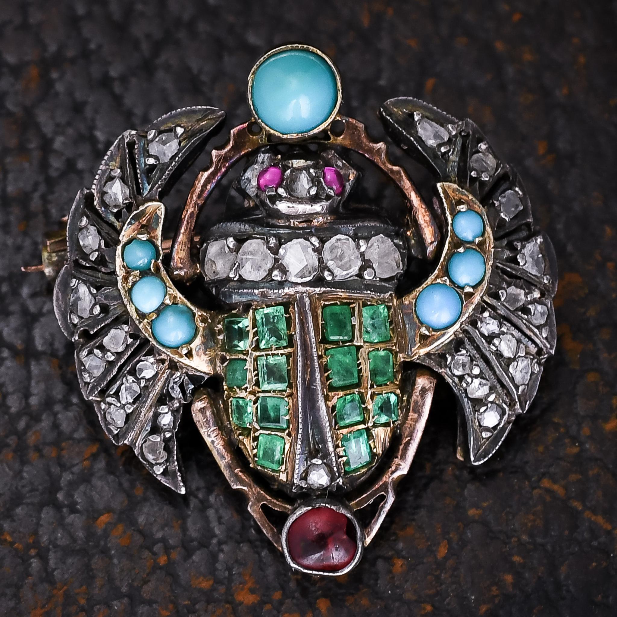Women's or Men's Antique Victorian Egyptian Revival Winged Scarab Brooch