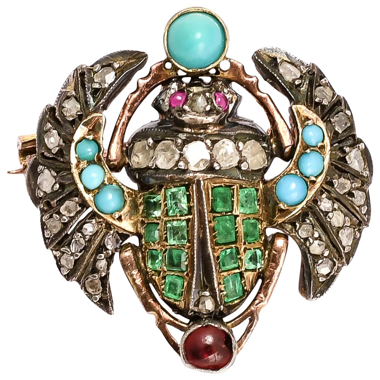 Antique Victorian Egyptian Revival Winged Scarab Brooch