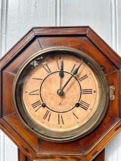 Antique Victorian Eight Day Drop Dial Wall Clock 1890