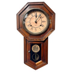 Antique Victorian Eight Day Drop Dial Wall Clock 1890