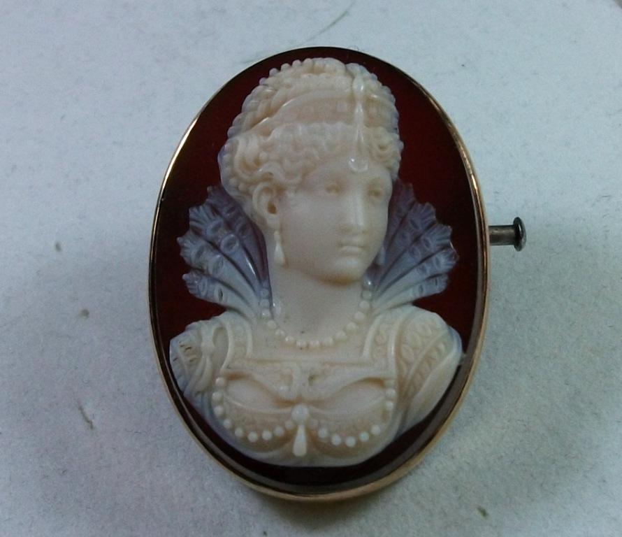Antique Victorian Elizabethan Princess Hard Stone Cameo Brooch For Sale 2