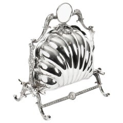 Antique Victorian Elkington & Co. Silver Plated Shell Folding Biscuit Box