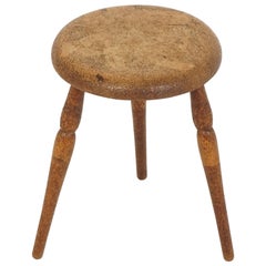 Antique Victorian Elm Circular Stool, Poker Work Stool, Scotland 1890, B2359A