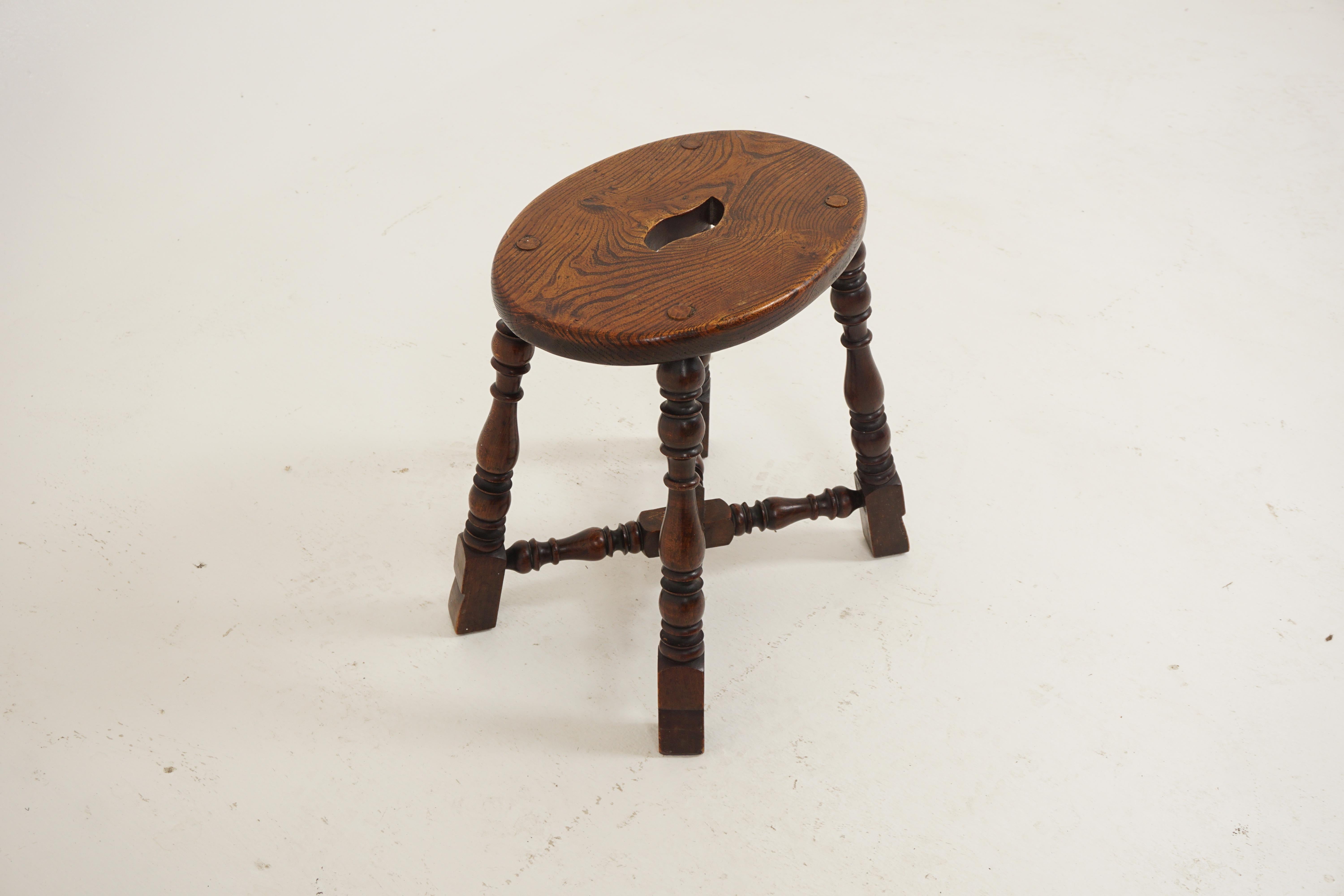 Scottish Antique Victorian Elm & Oak Joint Stool Oval Shape, Scotland 1890, H249 For Sale