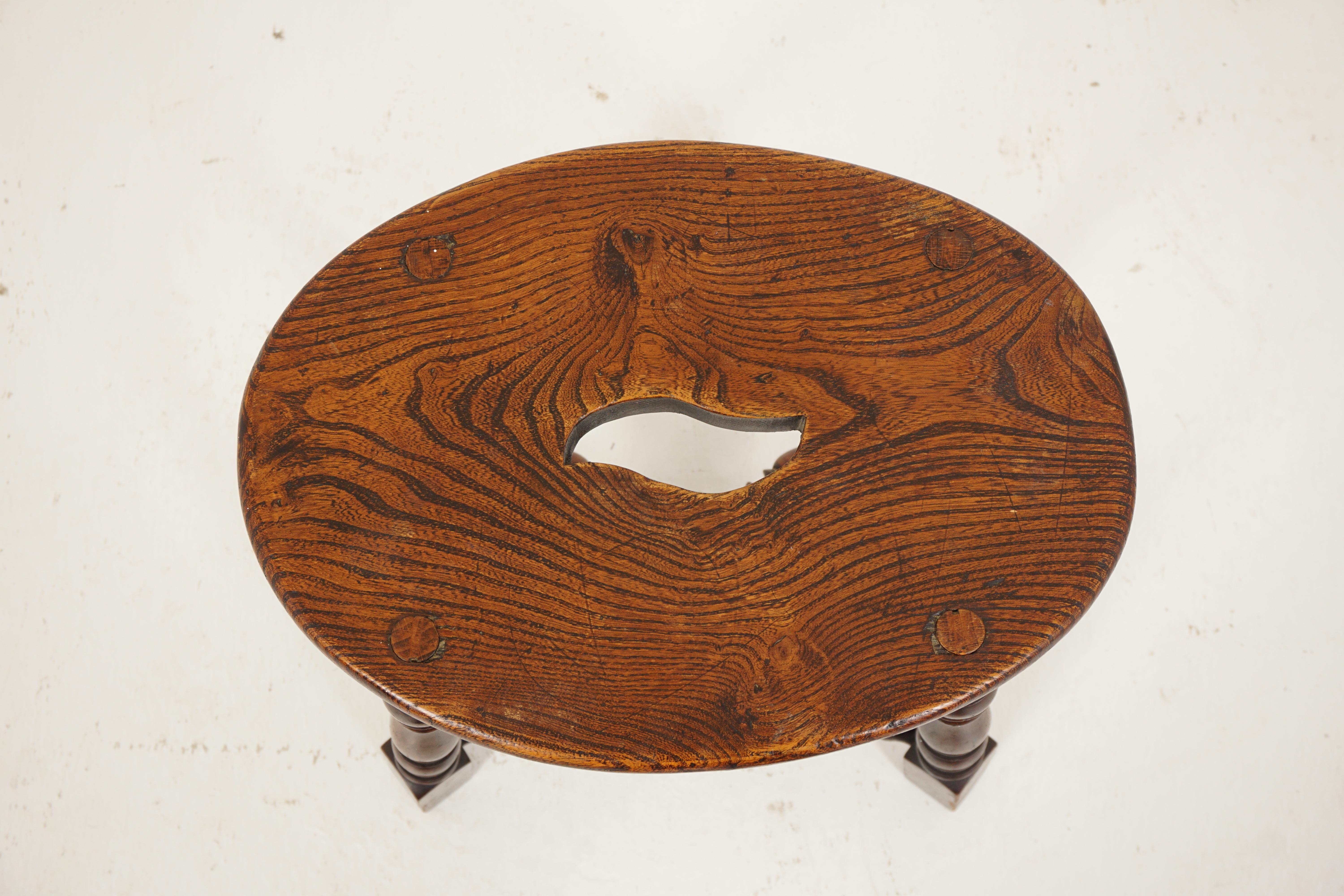 Hand-Crafted Antique Victorian Elm & Oak Joint Stool Oval Shape, Scotland 1890, H249 For Sale