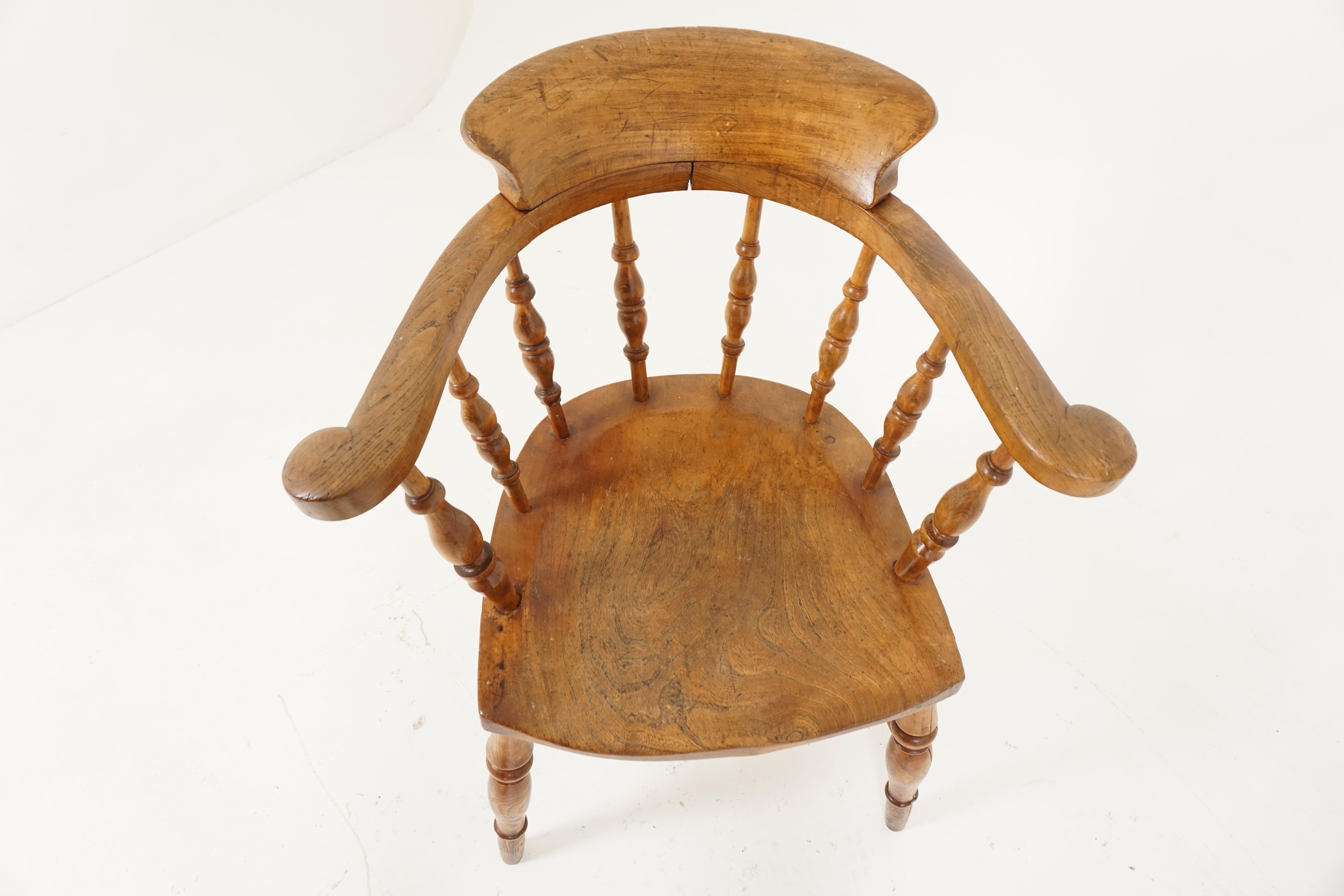 Scottish Antique Victorian, Elm Windsor, Smokers Bow Armchair, Scotland 1880, H110 For Sale