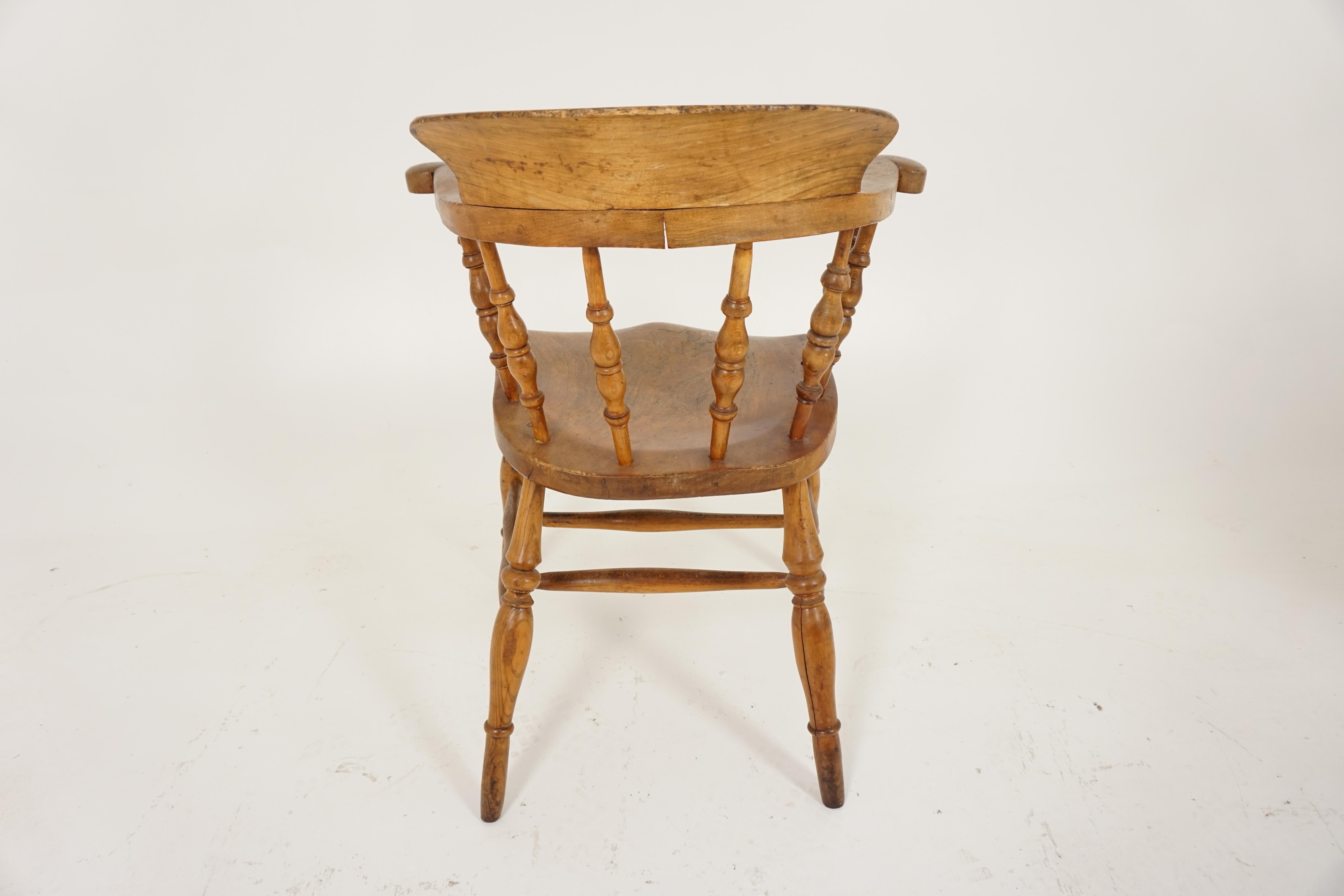 Hand-Crafted Antique Victorian, Elm Windsor, Smokers Bow Armchair, Scotland 1880, H110 For Sale