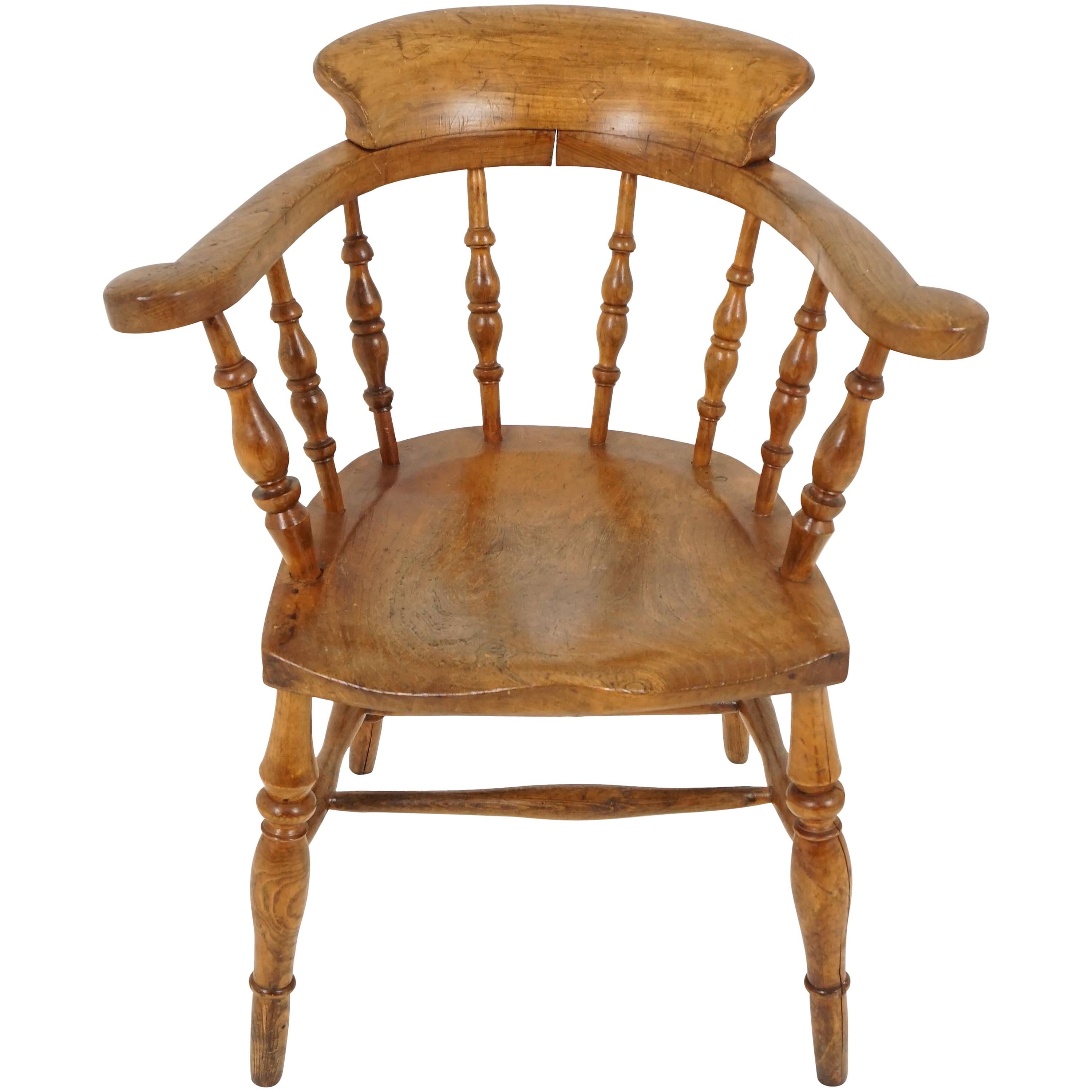 Antique Victorian, Elm Windsor, Smokers Bow Armchair, Scotland 1880, H110 For Sale
