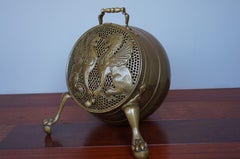 Victorian Embossed Brass Coal Bucket with Persian Mythological Lions, 1870s