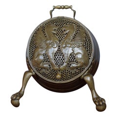 Victorian Embossed Brass Coal Bucket with Persian Mythological Lions, 1870s