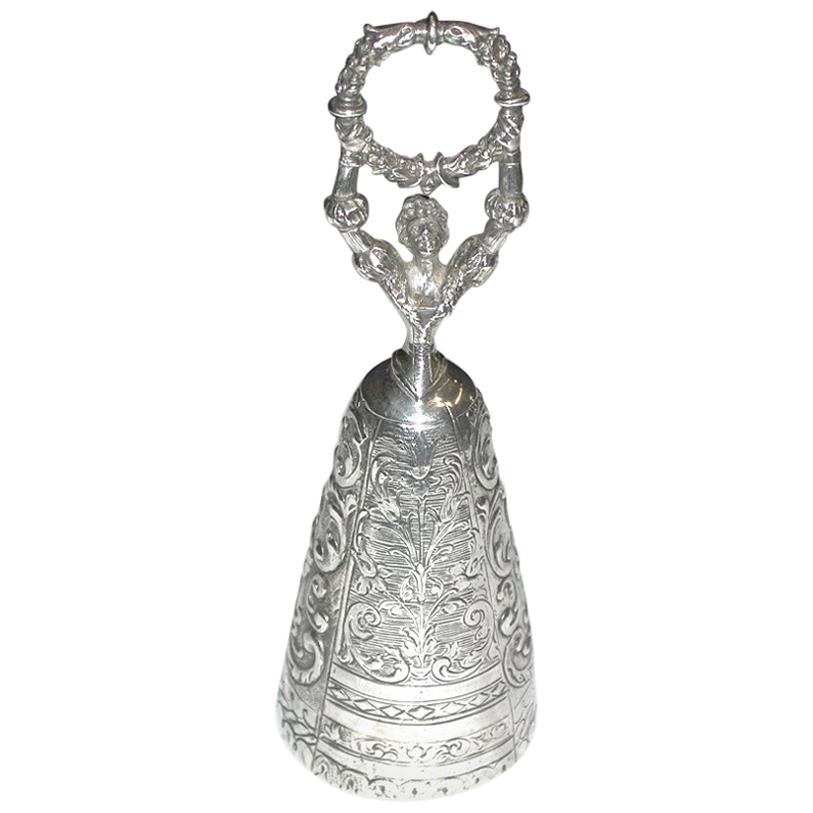 Antique Victorian  Embossed Silver Figural Table Bell, 1898