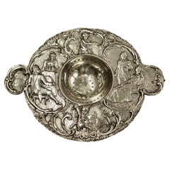 Antique Victorian Embossed Silver Tea Strainer Dated 1896 London Import Mark