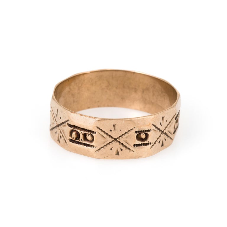 Antique Victorian Embossed Wedding Band Ring Vintage 14 Karat Rose Gold