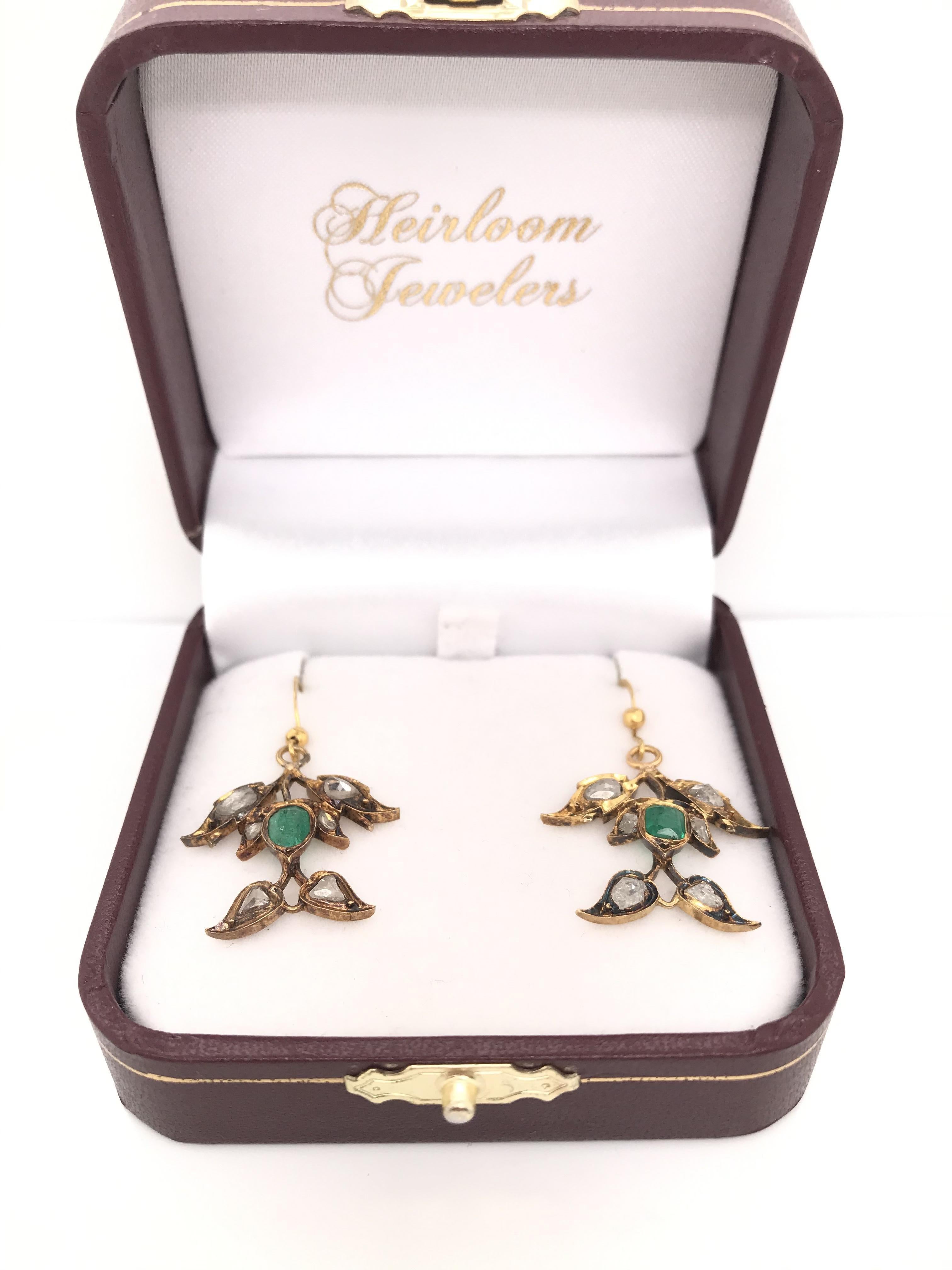 Women's Antique Victorian Emerald and Diamond Ivy Earrings