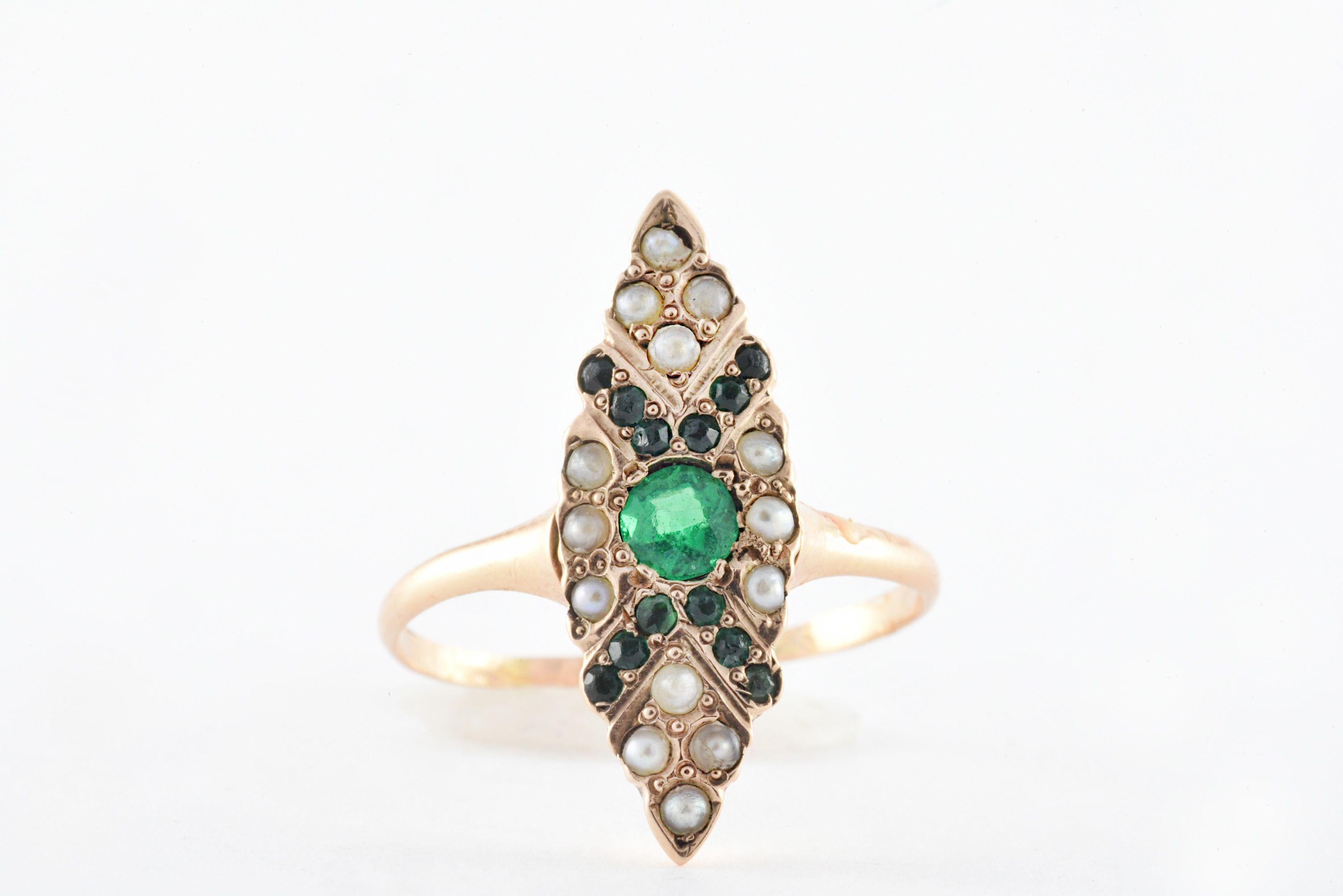 antique emerald and pearl ring