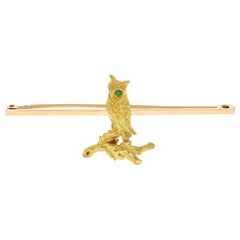 Antique Victorian Emerald and Yellow Gold Owl Brooch