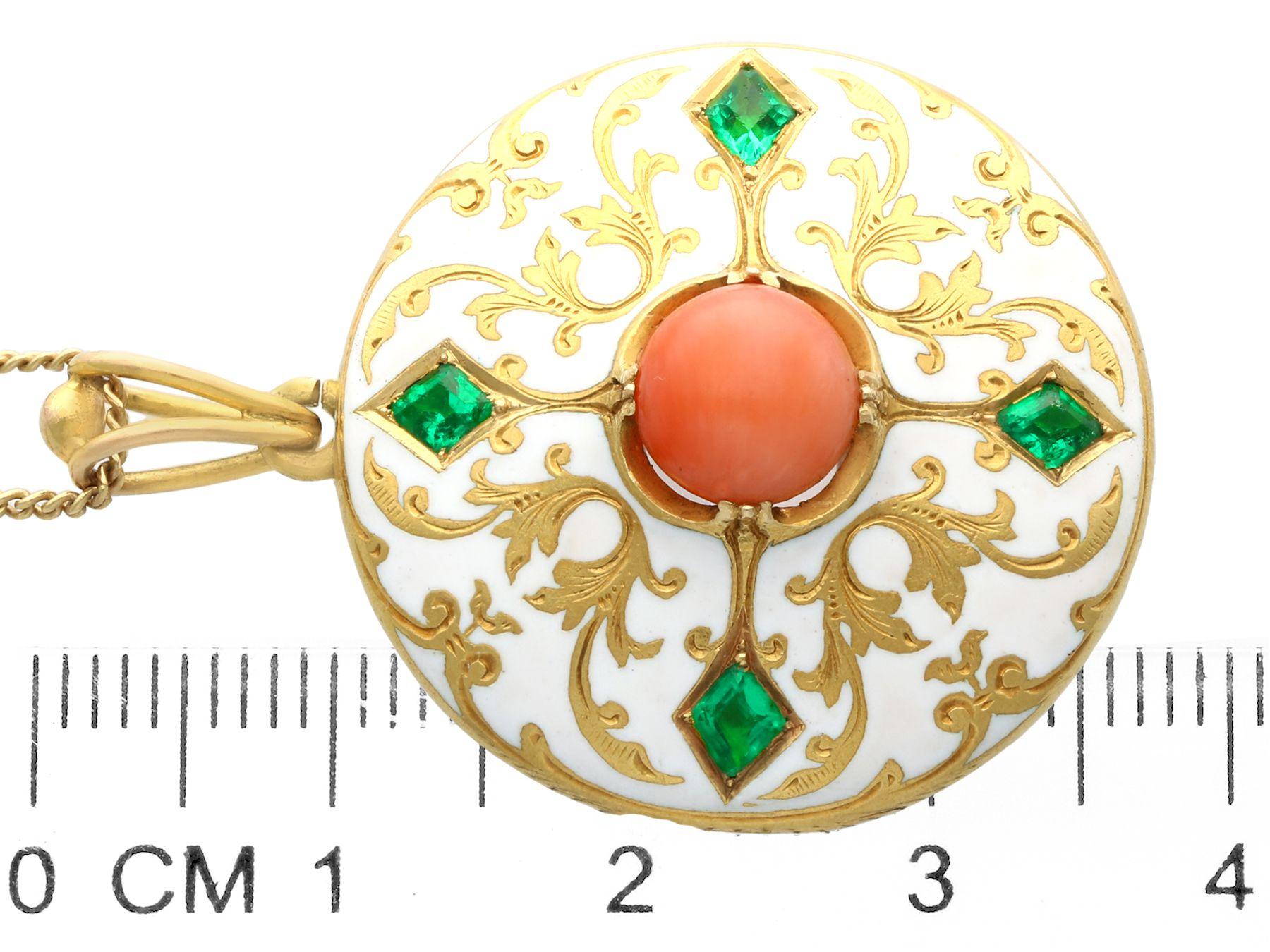 Antique Victorian Emerald Coral and Enamel Yellow Gold Locket 3