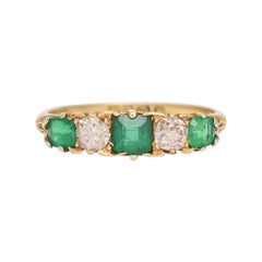 Antique Victorian Emerald Diamond 5-Stone Ring