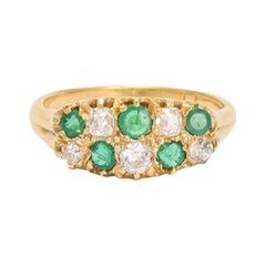 Antique Victorian Emerald Diamond Chequerboard Ring