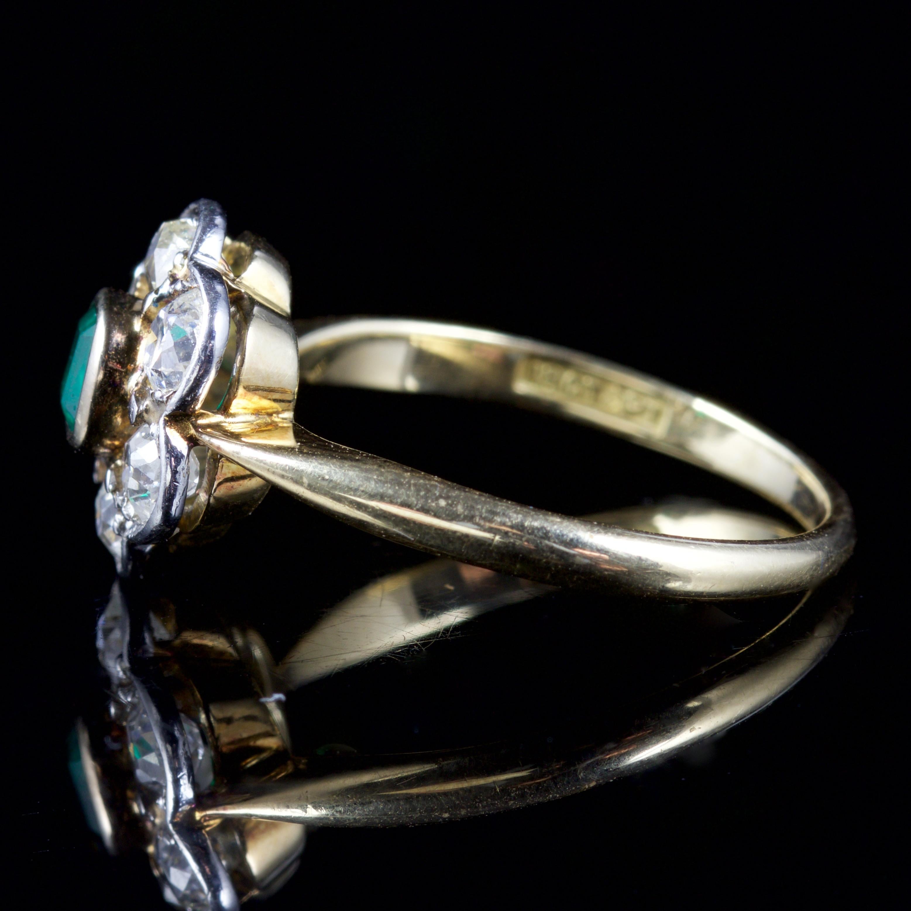 Antique Victorian Emerald Diamond Cluster Ring 18 Carat Gold, circa 1900 In Excellent Condition In Lancaster, Lancashire