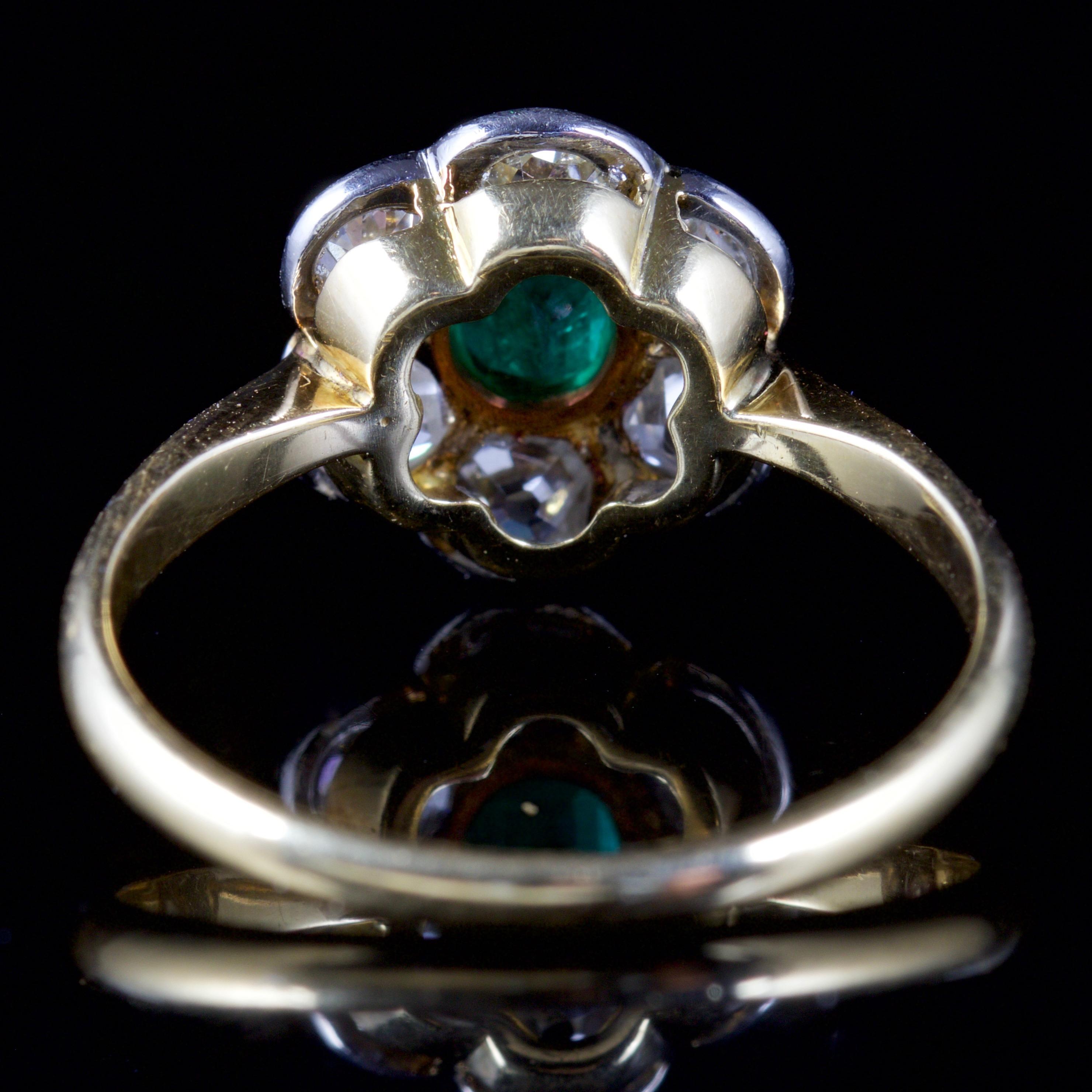 Women's Antique Victorian Emerald Diamond Cluster Ring 18 Carat Gold, circa 1900