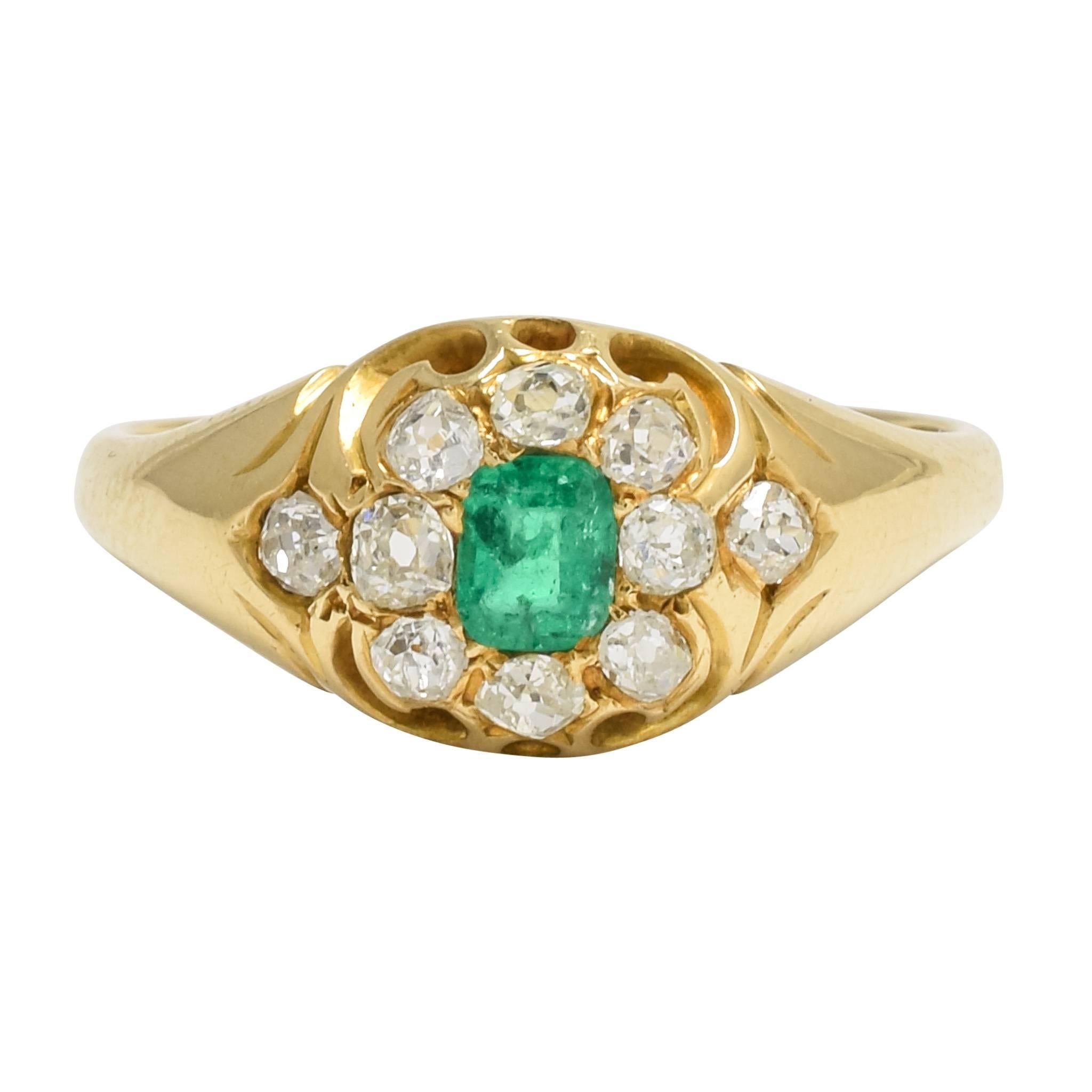 Antique Victorian Emerald Diamond Cluster Ring