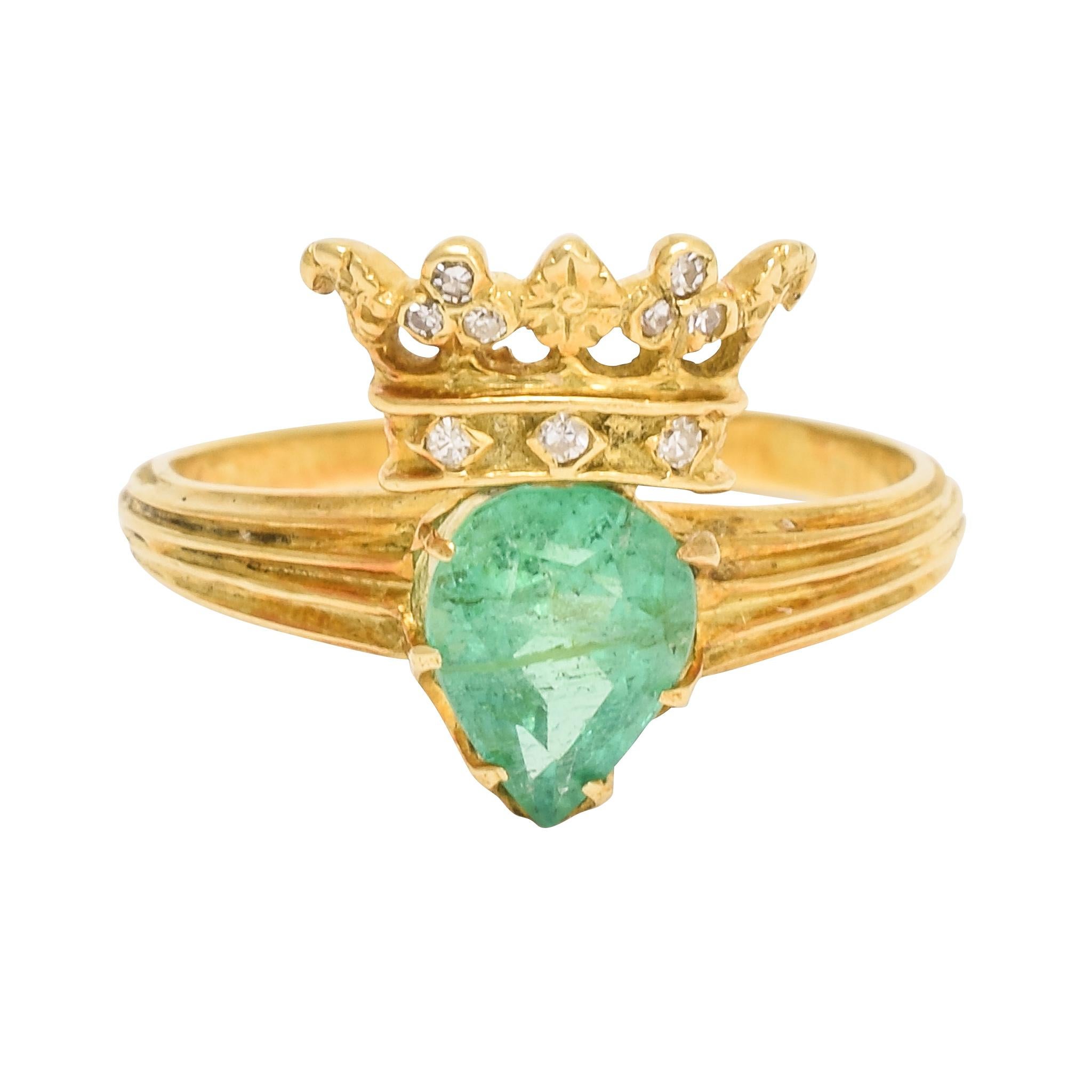 Antique Victorian Emerald Diamond Crowned Heart Ring