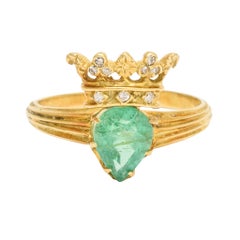 Antique Victorian Emerald Diamond Crowned Heart Ring