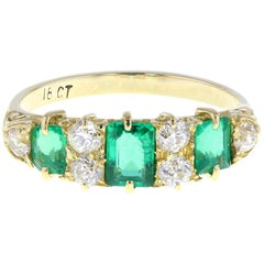 Antique Victorian Emerald Diamond Gallery Set Band Ring