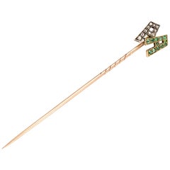 Antique Victorian Emerald Diamond PA Stick Pin