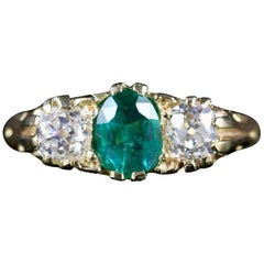 Antique Victorian Emerald Diamond Ring 18 Carat Gold, circa 1880