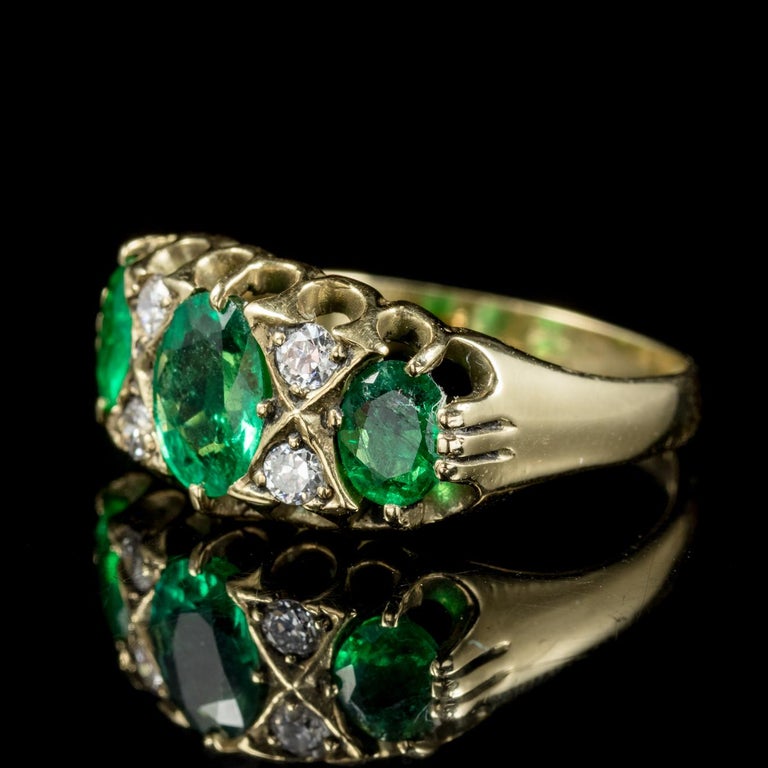 Antique Victorian Emerald Diamond Ring 18 Carat Gold, circa 1900 at 1stDibs