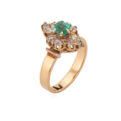 Antique Victorian Emerald Diamond Ring 18k Yellow Gold Vintage Fine Jewelry 5.5