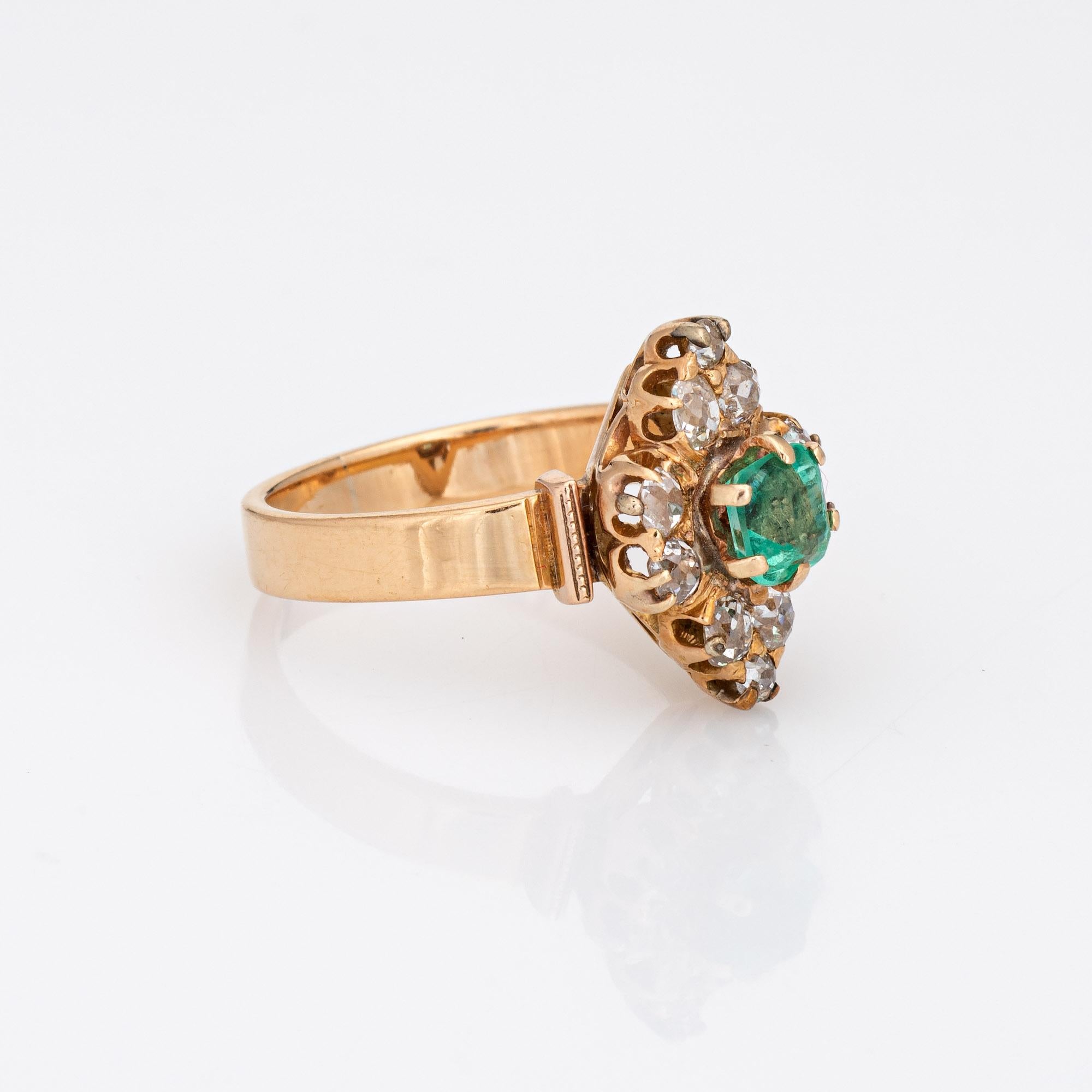 Cushion Cut Antique Victorian Emerald Diamond Ring 18k Yellow Gold Vintage Fine Jewelry 5.5 For Sale